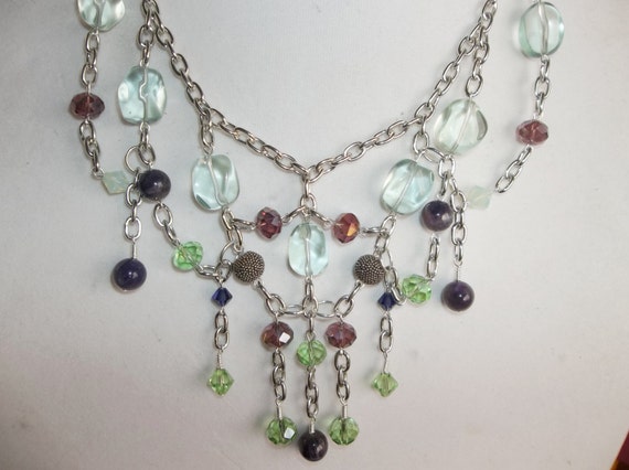 Green and Purple Bib Statement Necklace