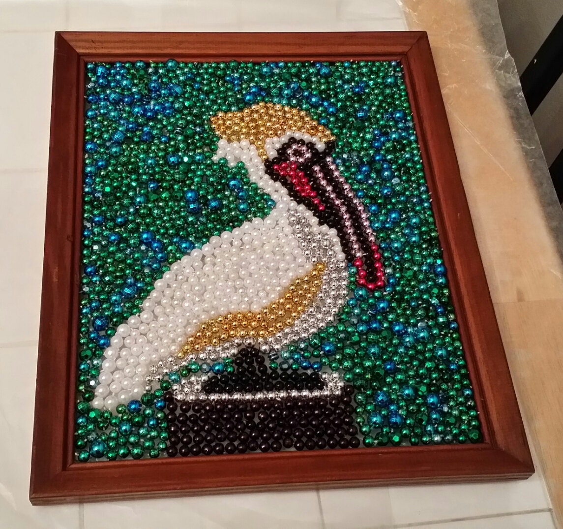 Beautiful original Mardi Gras bead framed art