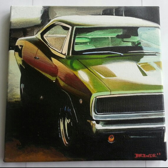 Items Similar To 68 Dodge Charger Original Painting On Etsy