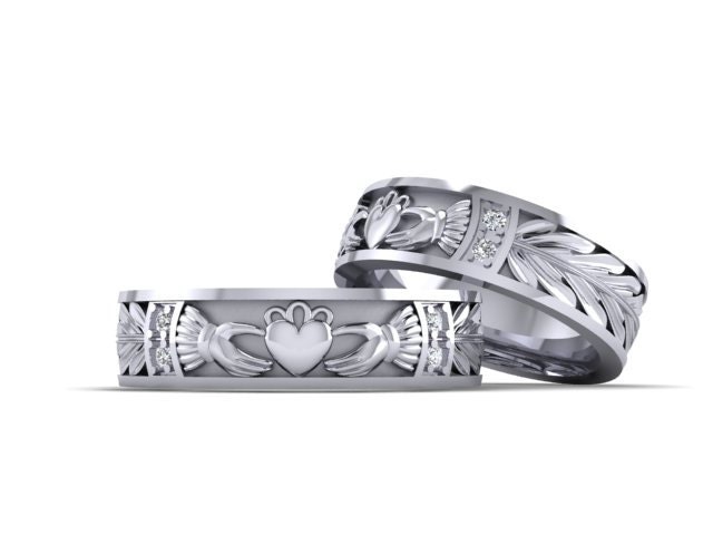  Claddagh  ring  his and hers wedding  rings  set gold diamond 14k