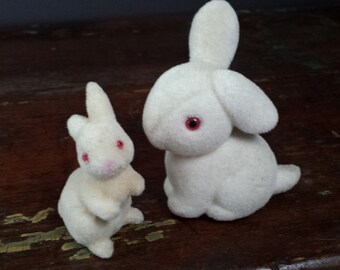 Set of 2 adorable flocked bunnies ~ vintage items brought to you by Vintage Chaos