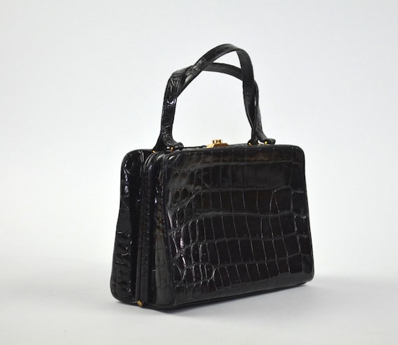 Bellestone Vintage 50s Black Alligator Handbag 1950s