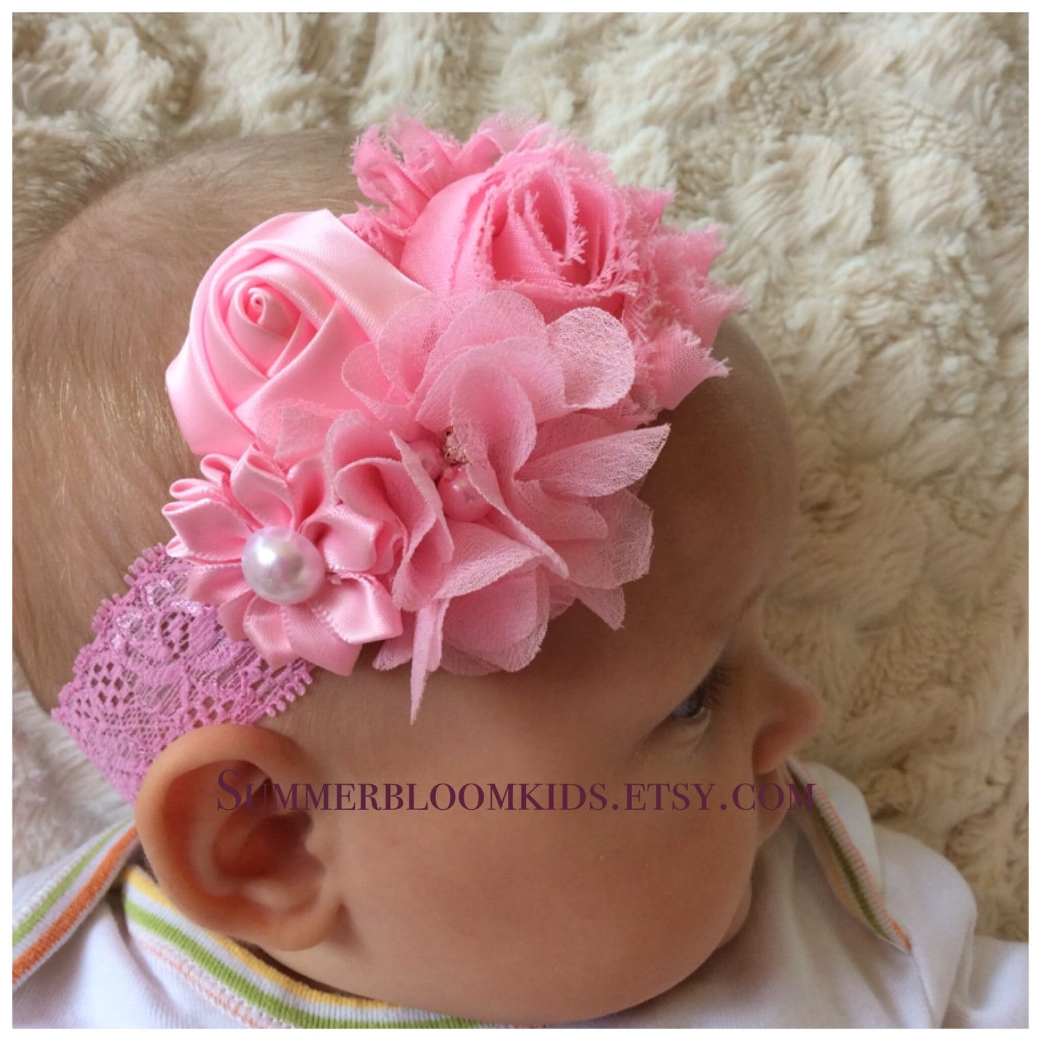 Pink baby headband baby light pink headband by SummerBloomKids