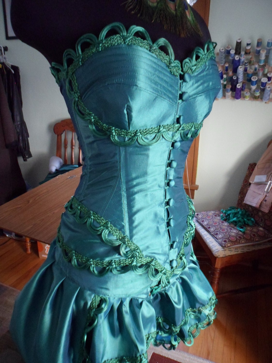 2 piece steampunk green dress corset and skirt size