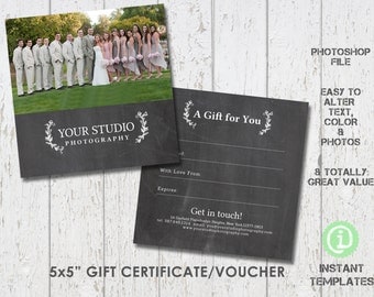 Photography Gift Certificate Template, Photoshop Template - G1F003 You'll receive 2 files