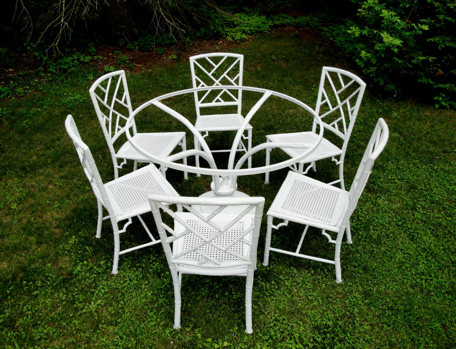 Vintage aluminum faux bamboo dining set by Meadowcraft