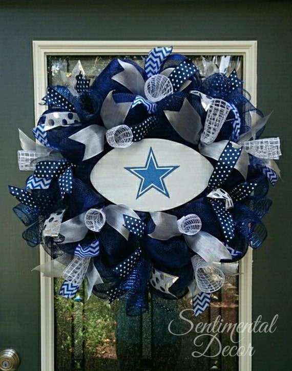 Dallas Cowboys Wreath,Football Wreath,NFL Game Day,Cowboys Tailgate Decoration,Texas Pride Wreath,Deco Mesh Wreath,Blue Silver White Wreath