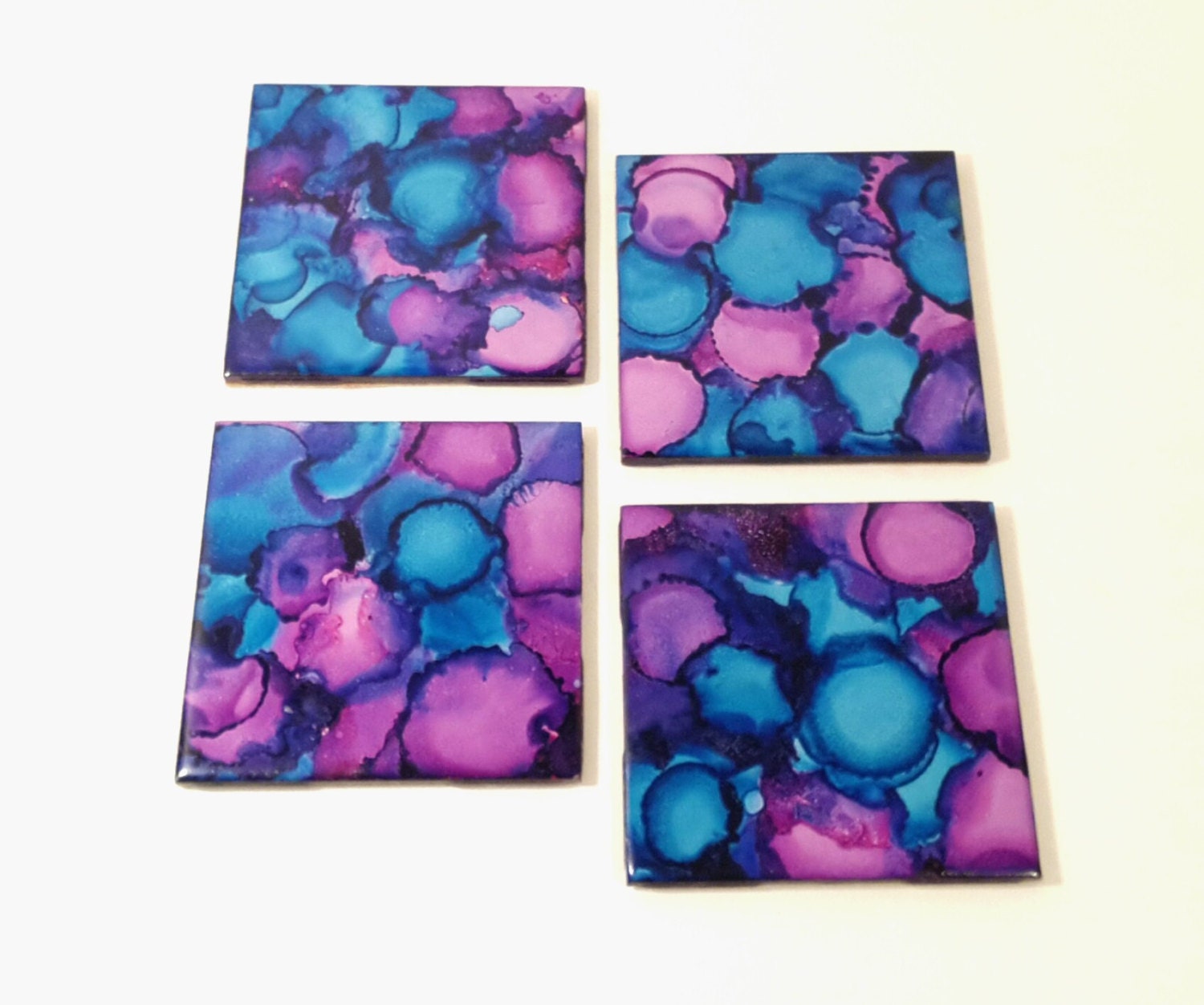 Alcohol Ink Ceramic Coasters set of 4 coasters by SheltonWoodworks