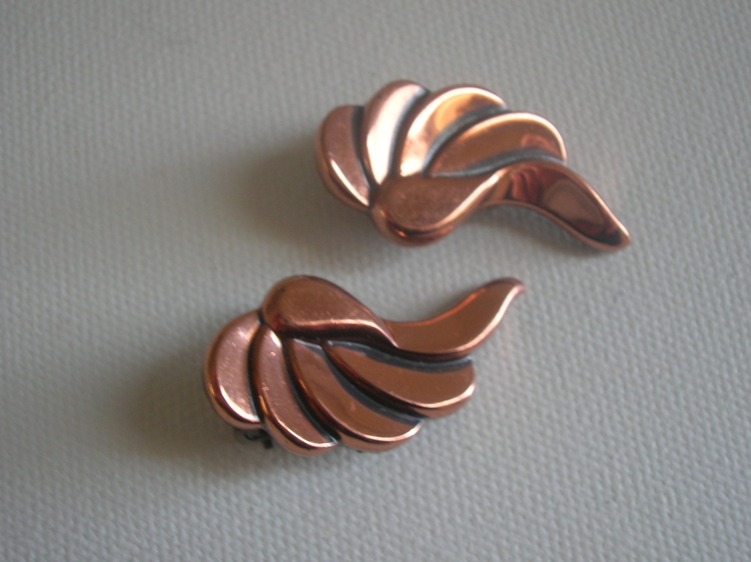 Vintage Renoir Copper Earrings Clip Back 1950s Wing Shaped
