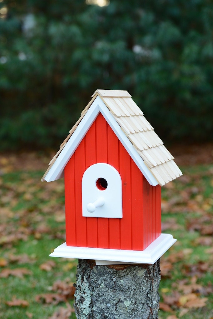 Hand craftedsolid wood birdhouse with cedar roof shingles