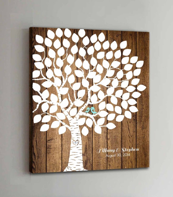 100 Guest CANVAS Wedding Guest Book Wood Wedding Tree Wedding