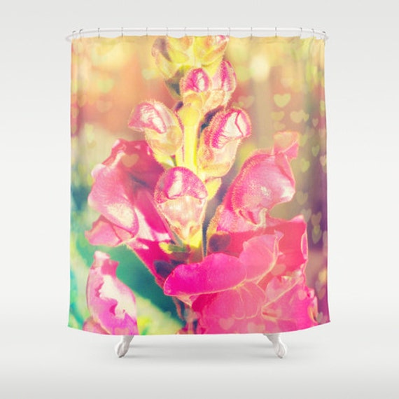 Pink Yellow Flower Shower Curtain Washable Fabric Nature