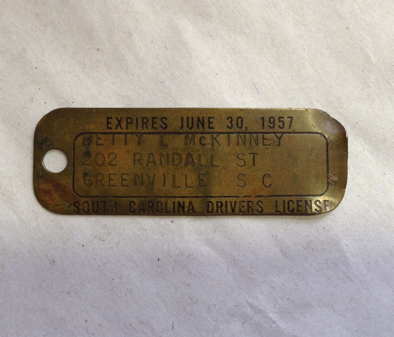 Metal South Carolina 1957 Drivers License