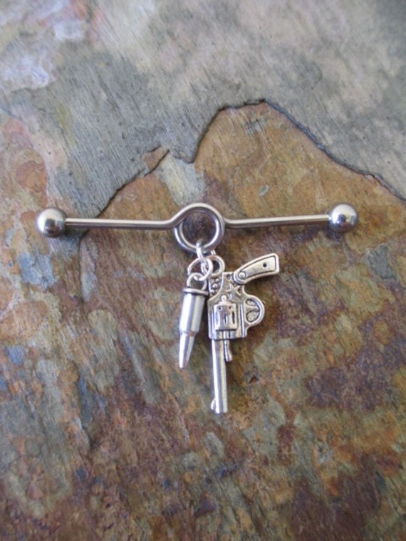 Silver Gun Pistol & Bullet Industrial by BohemianBodyJewellry