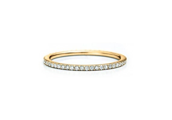Slender diamond band. 14K SOLID gold. Wedding Ring. Thin Diamond Band ...