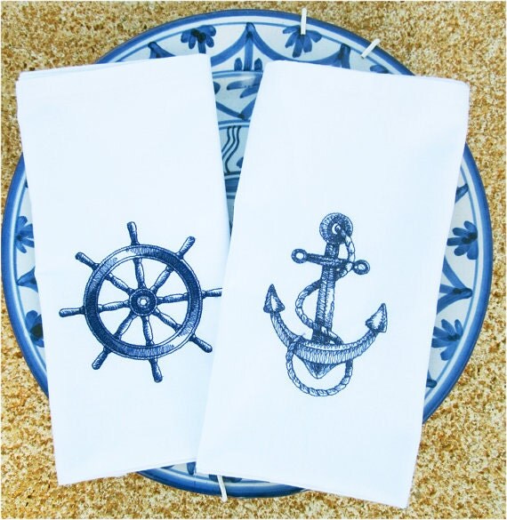 Nautical Embroidered 4 Nautical Napkins Nautical Gift Nautical