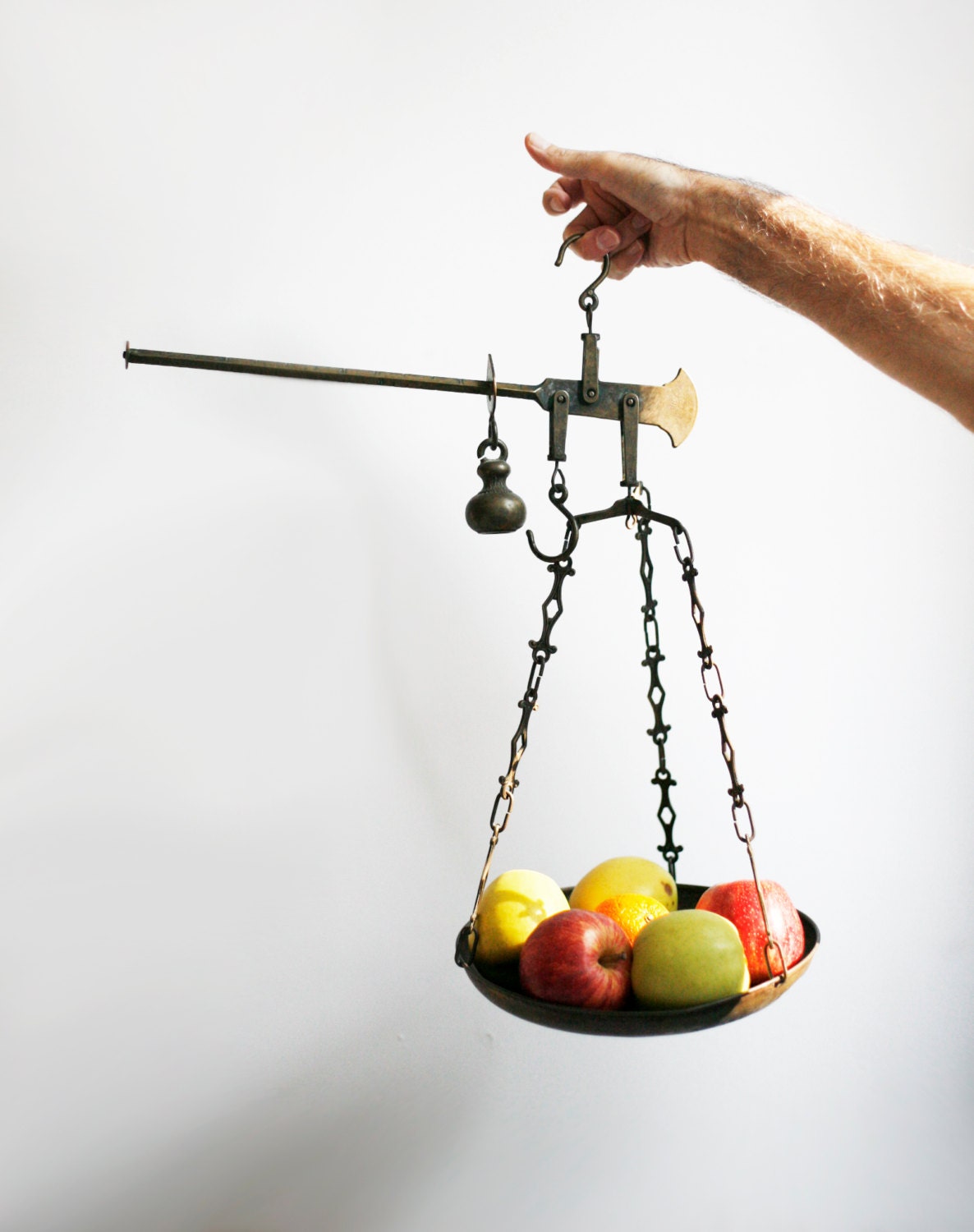 antique brass hanging scales beam and weight balance scale