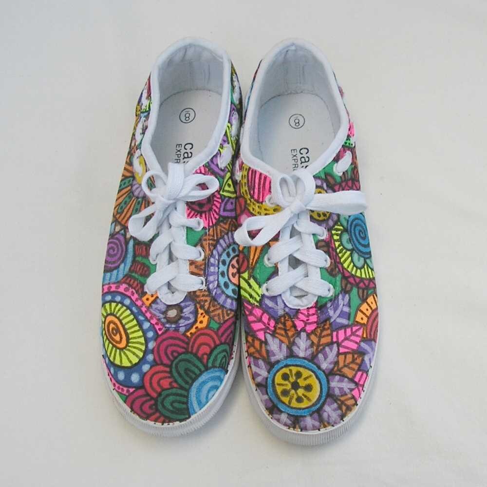 Hand painted sneakers graffiti flower shoes wearable art