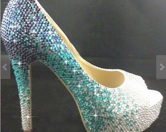 Blue high heels Bling wedding shoes wedding pumps bridal shoes bridal ...