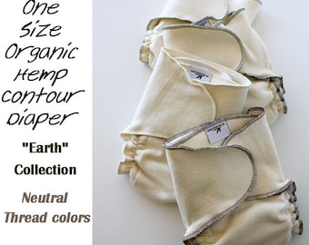 4 One Size Fits All Certified Organic Hemp/Cotton Contour Diaper "Earth" Collection