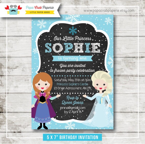 Anna & Elsa Frozen Inspired Chalkboard Birthday Party Invitation / DIY Party Printables / First Brithday / Free Thank You Card (CBI15) Il_570xn