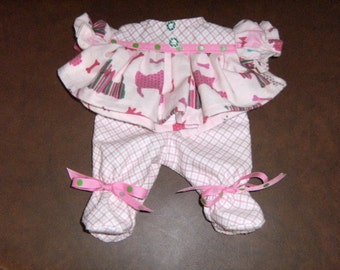 14" Cabbage Patch Preemie/Baby Doll Clothes~Footed Pajamas/PJ's~Pink Scottie Dogs