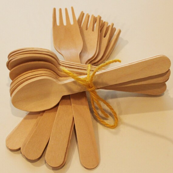 Items similar to Wooden Spoons and Forks20 Wooden Eating Utensils