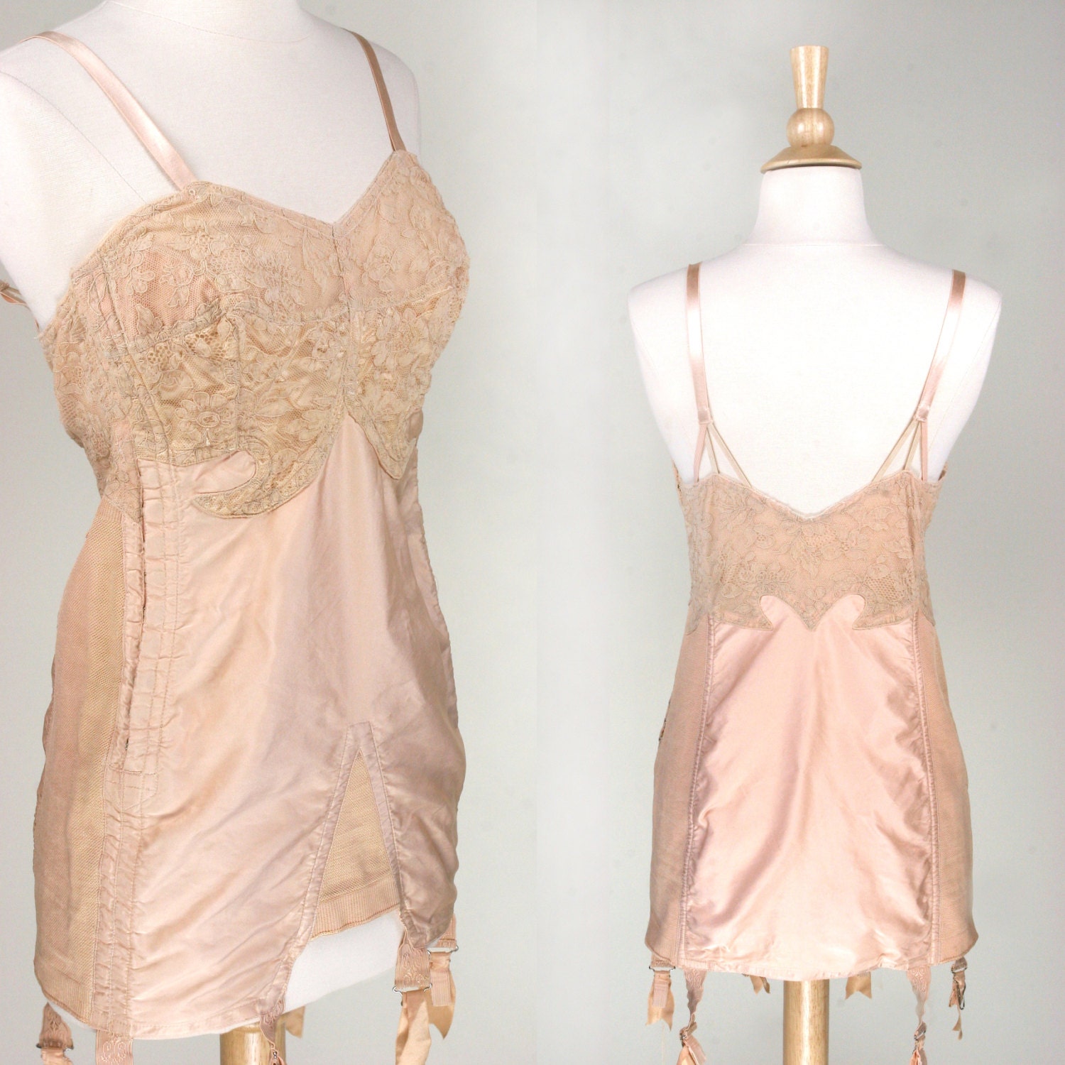 1930s // Lace and Satin Girdle // All in One Corset Garter Pin