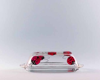 Ladybug Butter Dish - Hand Painted Ladybug Butter Dish