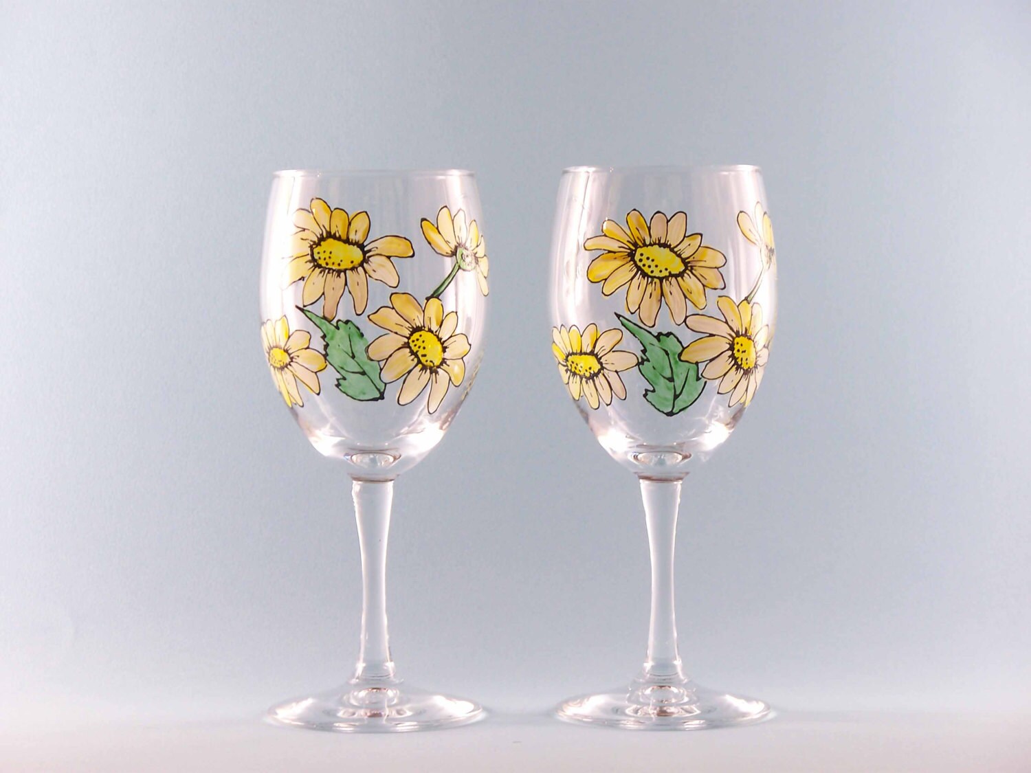 Hand Painted Daisy Wine Glasses Hand Painted Wine Glasses