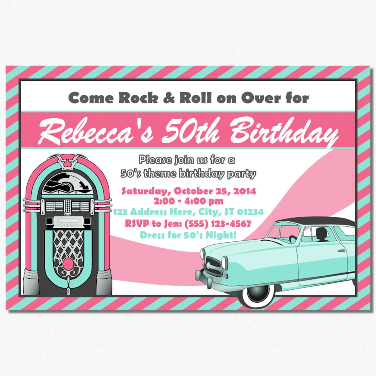 50's Birthday Invitation Sock Hop Theme 1950's by PuggyPrints