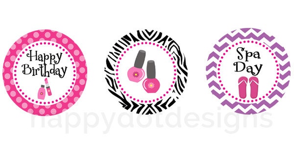 Printable Spa Party Birthday Cupcake Toppers