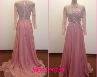 New Vestidos De Fiesta Sexy Sheer Back Pink Chiffon Prom Dresses Long ...