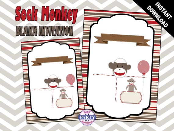 Sock Monkey Birtgday Invitations Template 2