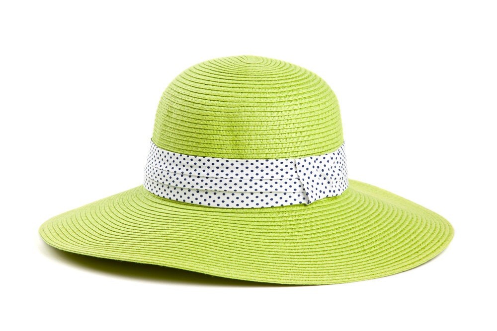 Lime green wide brim hat Sun hat for women by LeopardValley