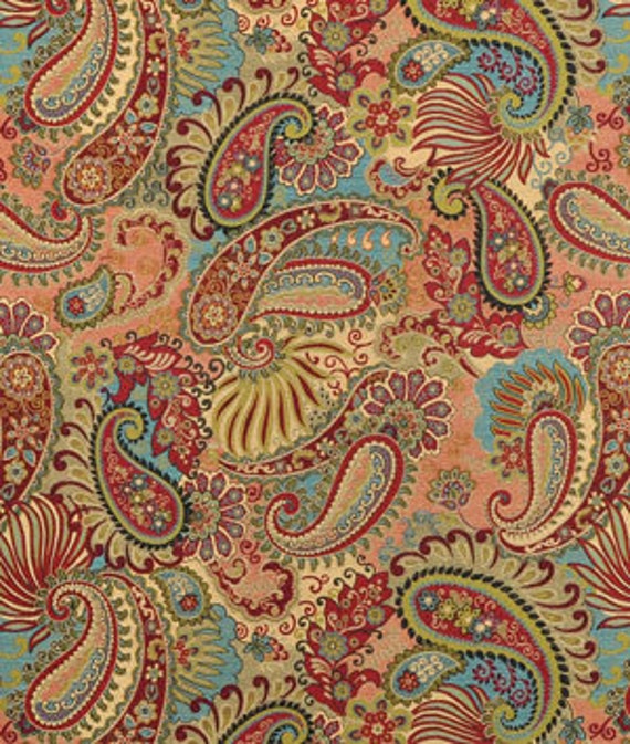 Mix It Up Carnival Fabric Salmon Blue Red Green Paisley