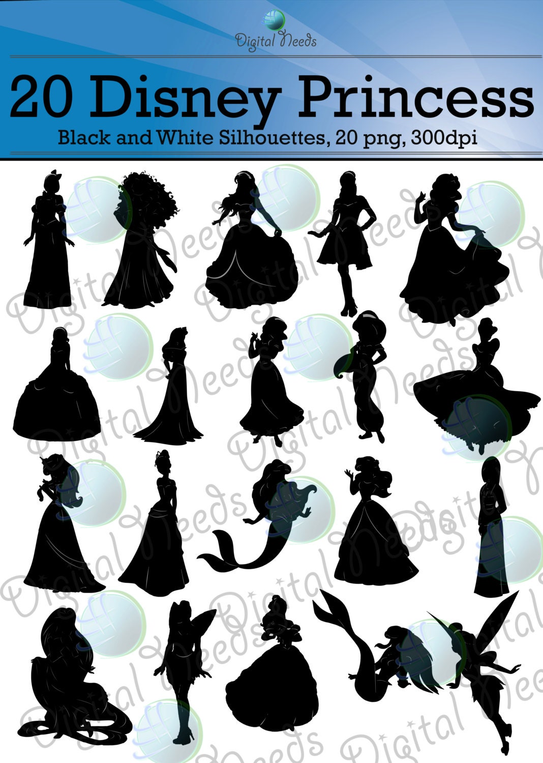 95 Silhouettes 20 Disney Princesses 25 By Digitalneeds On Etsy 