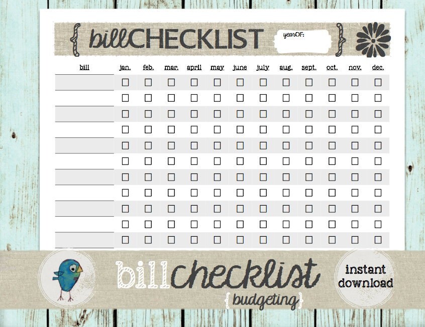 Bill Checklist: Printable Yearly Bill Checklist by createSerenity