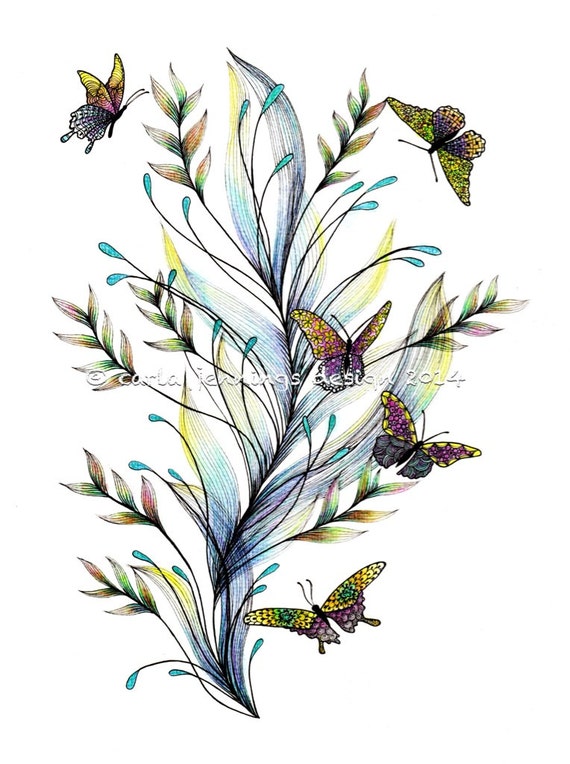 Butterfly art prints. Detailed ink drawing in by TheTangledPeacock