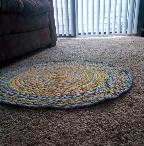 Yellow and Grey Kitchen Rug Recycled & Upcycled Tshirts