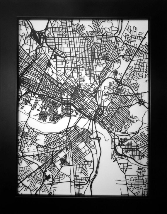 Richmond Virginia laser cut street map modern art custom