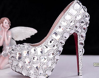 Crystal shoes, Bridal wedding shoes, Bling Rhinestones shoes, Swarovski ...