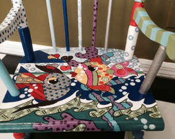 SOLD.kids rocker, kids furniture, hand painted kids furniture, hand painted furniture, nursery furniture, baby shower gift,