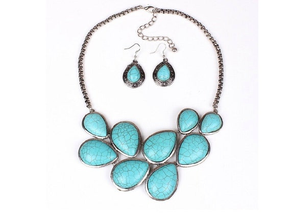 Turquoise necklace High Quality Gold Tone Statement Necklace Set,Bib ...