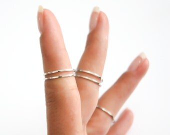 Sterling Silver rings 5 Above the Knuckle Rings - Sterling silver knuckle ring set Plain Band Knuckle Rings, Silver thin shiny rings