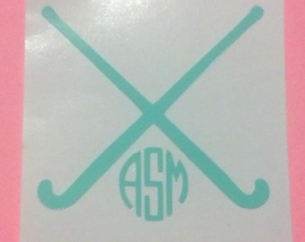 Monogrammed Field Hockey Crossed Field Hockey Sticks Decal - Sports, Sorority, College, Decals