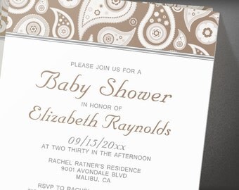 brown paisley baby shower invites