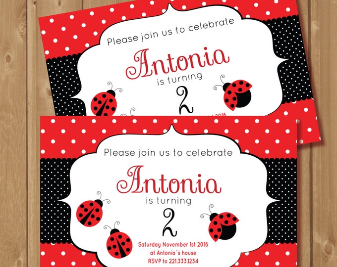Ladybug birthday invite. Printable. It is a cute digital invite. Perfect for your little girls birthday party!