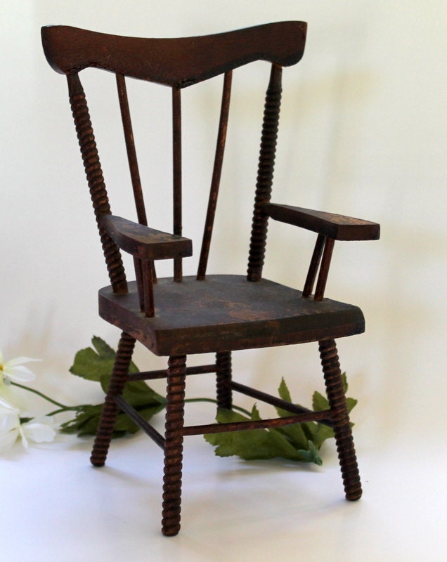 Antique Doll Chair, HandCarved Spooled Legs and Back — Handmade Wooden