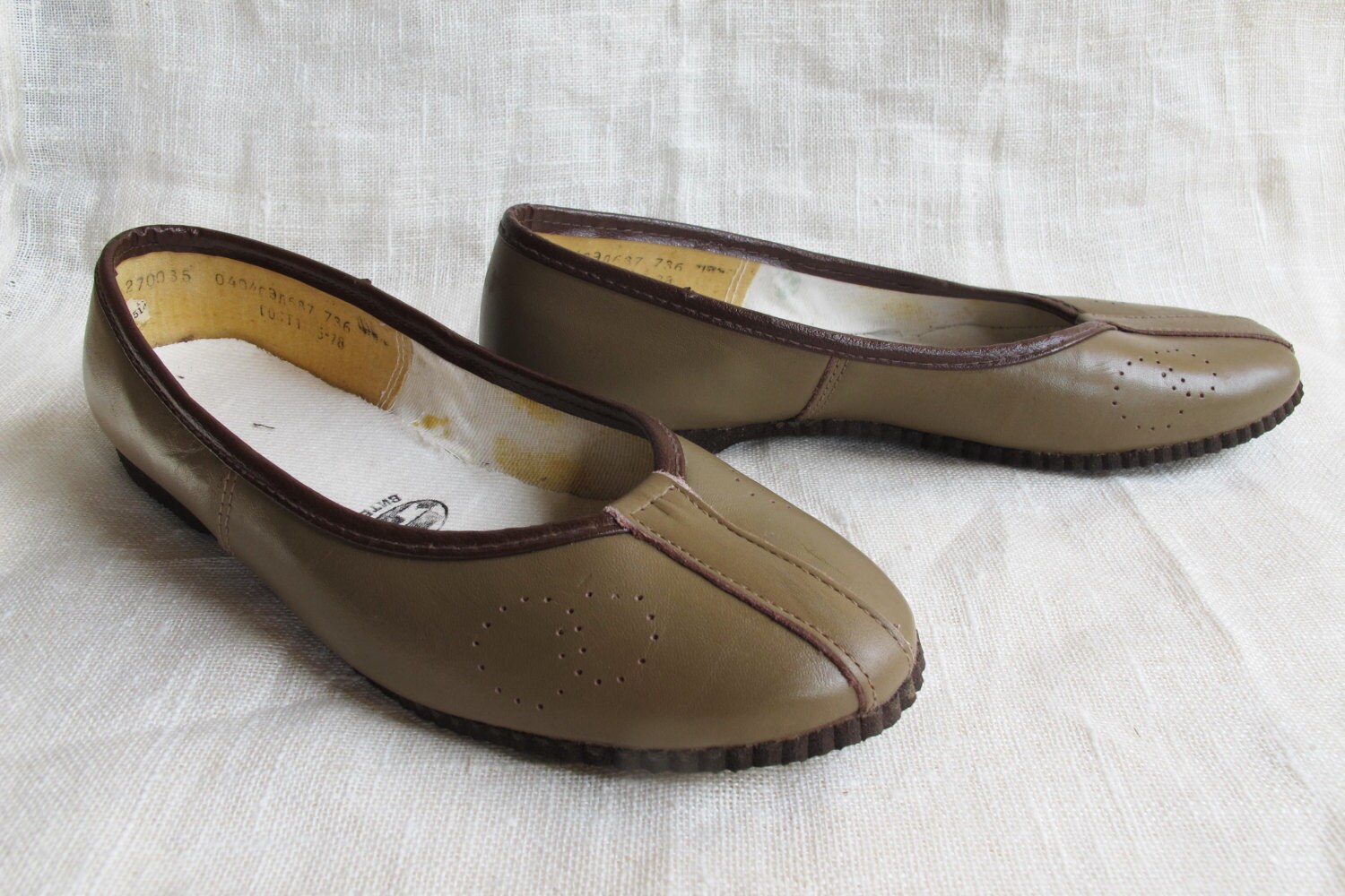 Soviet Leather Shoes, Vintage Natural Leather Flats, Russian Brown